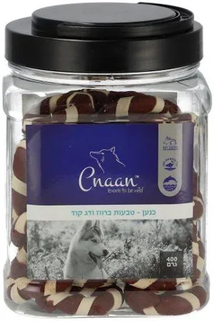 Cnaan כנען 400 גרם חטיף בשר רך לכלבים - טבעות ברווז ודג