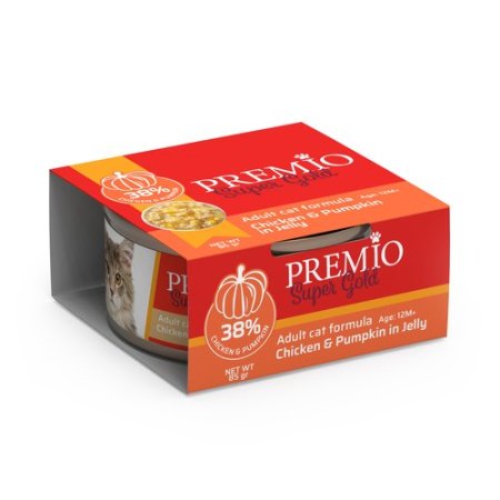 פרמיו מעדן לחתול בוגר-נתחוני עוף ודלעת בג'לי 85 גרם
