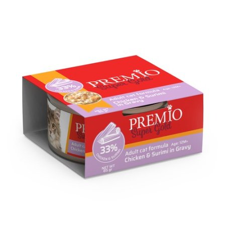 פרמיו מעדן לחתול בוגר-נתחוני עוף וסורימי בג'לי 85 גרם
