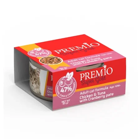 שימורי פרמיו סופר גולד פטה עוף טונה וחמוציות 85 גרם