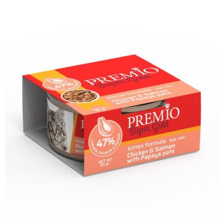 פרמיו מעדן לחתלתול-פטה עוף,סלמון ופפאיה 85 גרם
